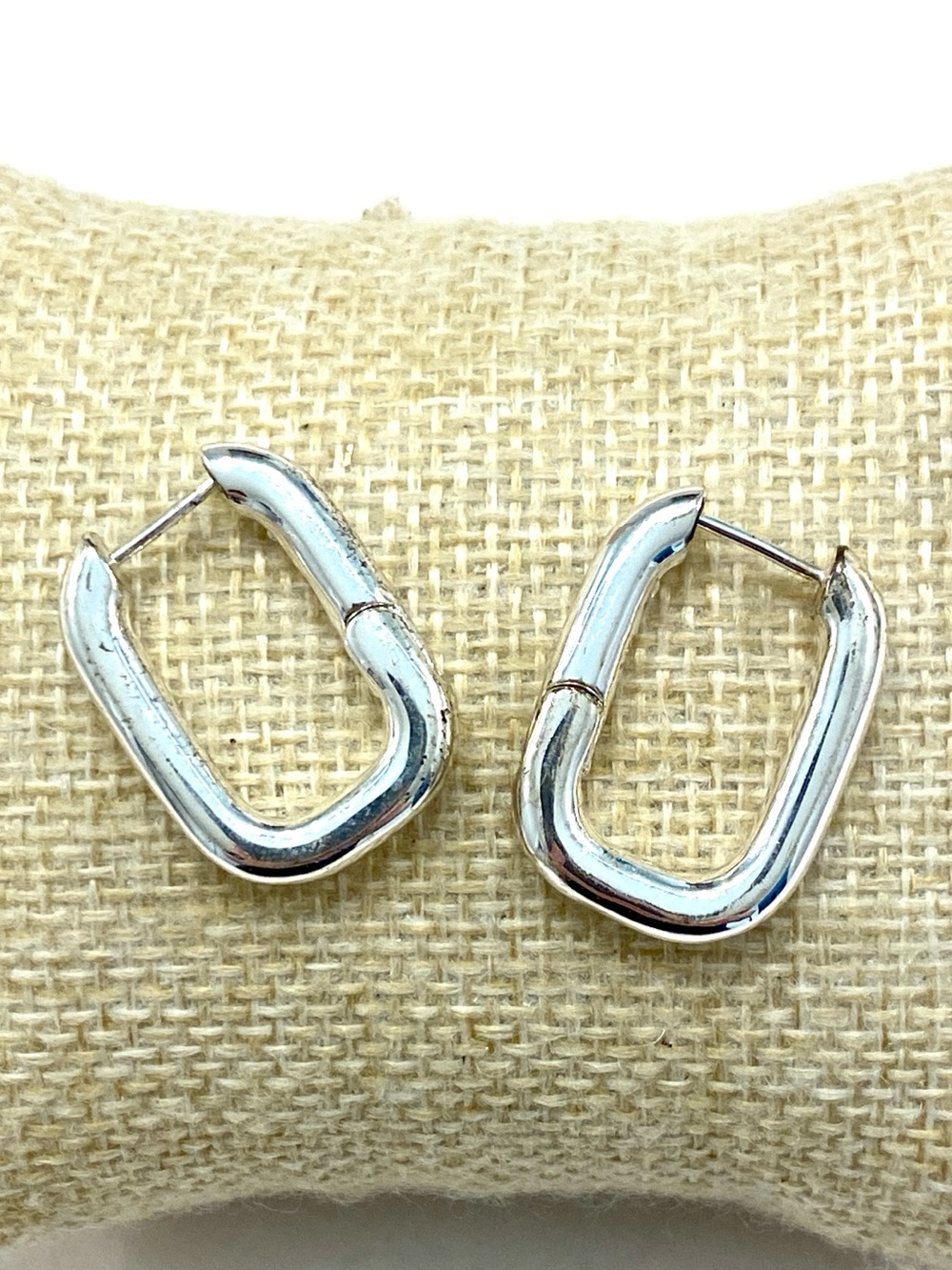 Banana Republic Polished Silver Geometric Hoop Earrings - Picture 1 of 5